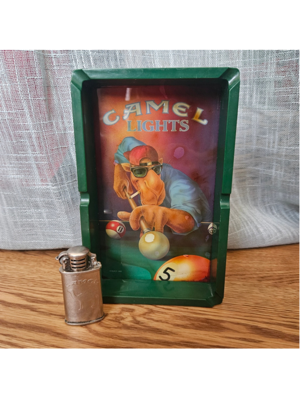 Vintage Camel Lights Pool Rectangle Ashtray & Metal Lighter Cigarettes